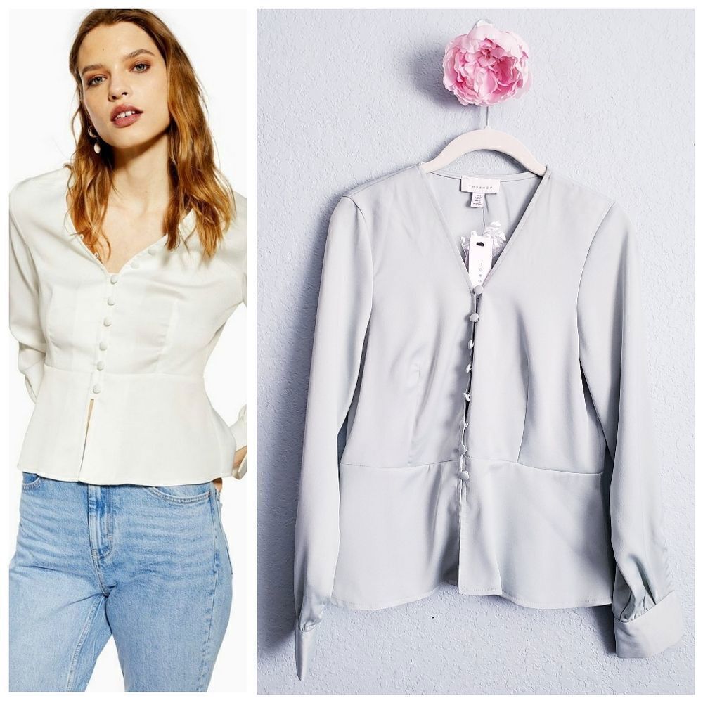 Topshop Light Seafoam Rouleau Button Detail Blouse